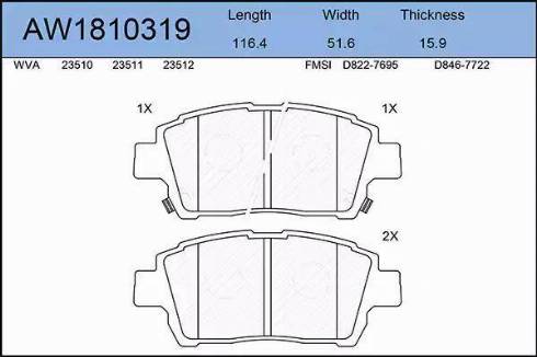 Aywiparts AW1810319 - Гальмівні колодки, дискові гальма autozip.com.ua