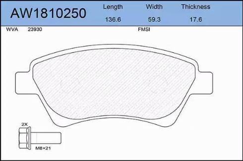 Aywiparts AW1810250 - Гальмівні колодки, дискові гальма autozip.com.ua