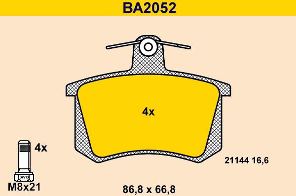 Barum BA2052 - Гальмівні колодки, дискові гальма autozip.com.ua