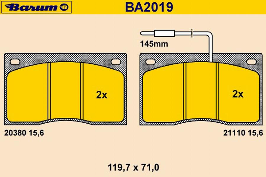 Barum BA2019 - Гальмівні колодки, дискові гальма autozip.com.ua