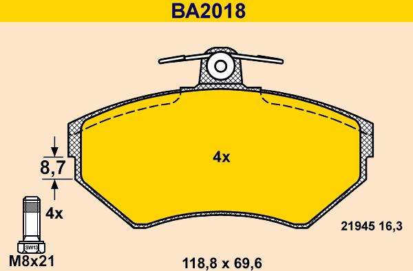 Barum BA2018 - Гальмівні колодки, дискові гальма autozip.com.ua