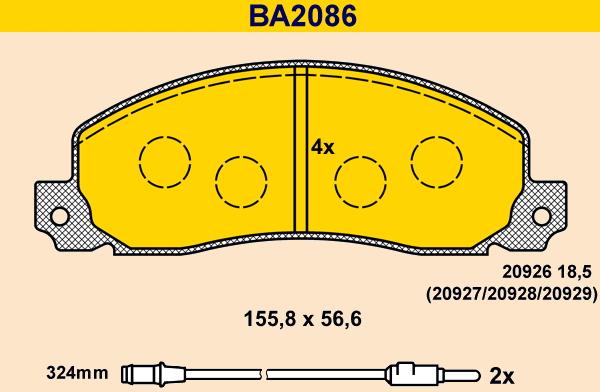 Barum BA2086 - Гальмівні колодки, дискові гальма autozip.com.ua