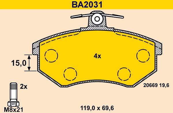 Barum BA2031 - Гальмівні колодки, дискові гальма autozip.com.ua