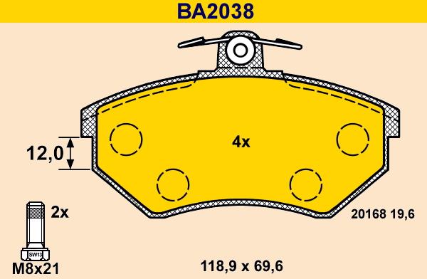 Barum BA2038 - Гальмівні колодки, дискові гальма autozip.com.ua