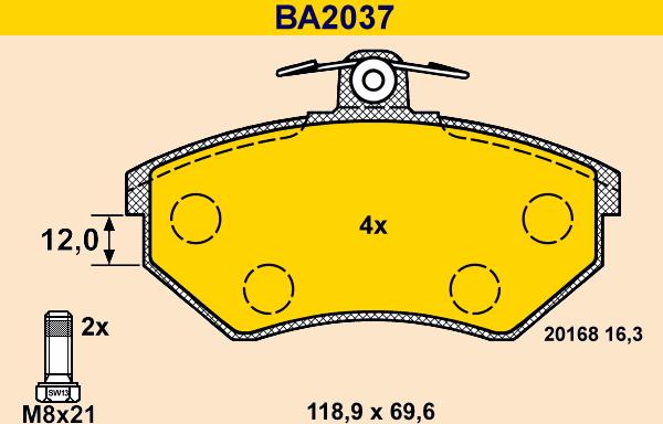 Barum BA2037 - Гальмівні колодки, дискові гальма autozip.com.ua