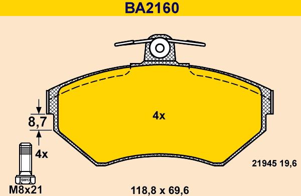 Barum BA2160 - Гальмівні колодки, дискові гальма autozip.com.ua