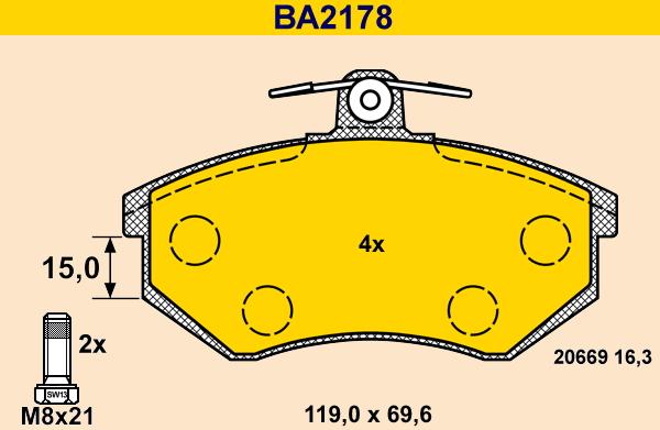 Barum BA2178 - Гальмівні колодки, дискові гальма autozip.com.ua