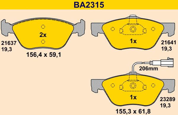 Barum BA2315 - Гальмівні колодки, дискові гальма autozip.com.ua