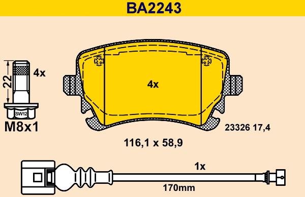Barum BA2243 - Гальмівні колодки, дискові гальма autozip.com.ua