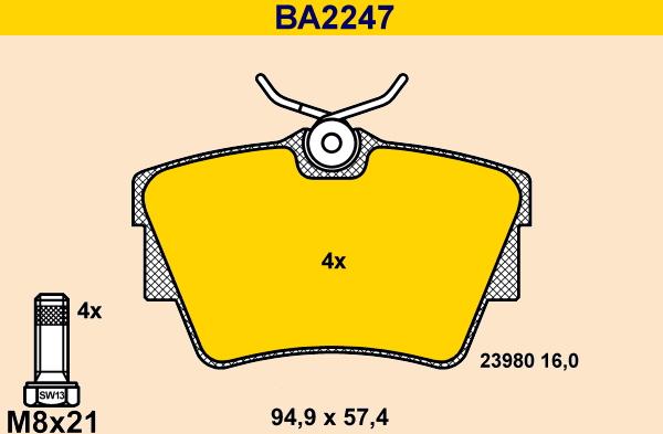 Barum BA2247 - Гальмівні колодки, дискові гальма autozip.com.ua