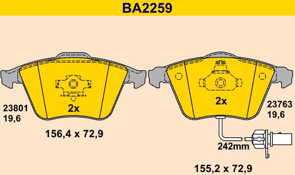 Barum BA2259 - Гальмівні колодки, дискові гальма autozip.com.ua