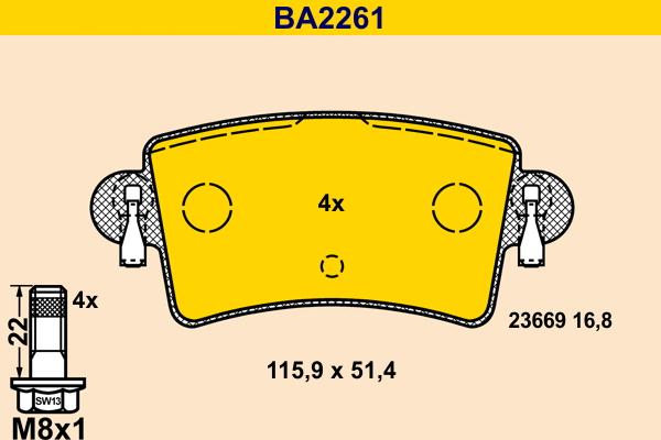 Barum BA2261 - Гальмівні колодки, дискові гальма autozip.com.ua