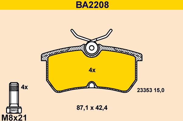Barum BA2208 - Гальмівні колодки, дискові гальма autozip.com.ua