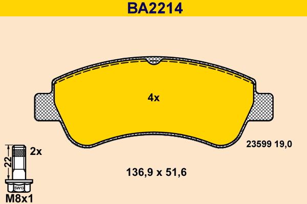 Barum BA2214 - Гальмівні колодки, дискові гальма autozip.com.ua