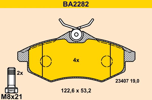 Barum BA2282 - Гальмівні колодки, дискові гальма autozip.com.ua
