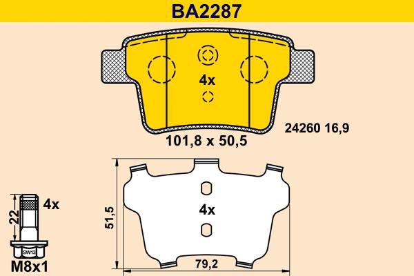 Barum BA2287 - Гальмівні колодки, дискові гальма autozip.com.ua