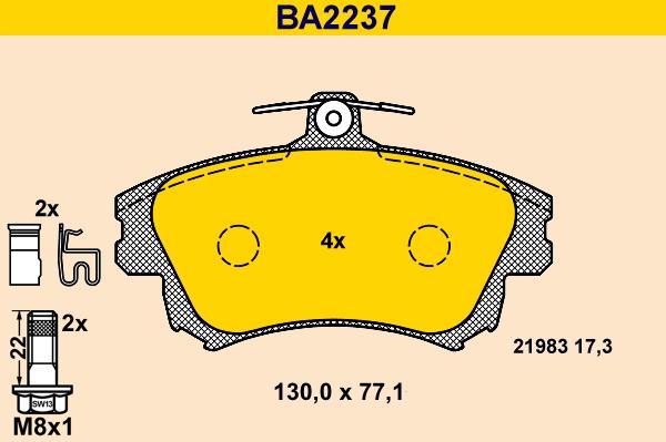 Barum BA2237 - Гальмівні колодки, дискові гальма autozip.com.ua