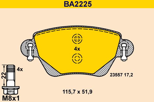 Barum BA2225 - Гальмівні колодки, дискові гальма autozip.com.ua