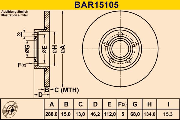 Barum BAR15105 - Гальмівний диск autozip.com.ua