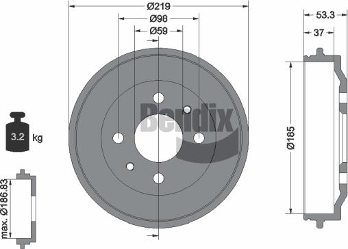 BENDIX Braking BDM1004 - Гальмівний барабан autozip.com.ua