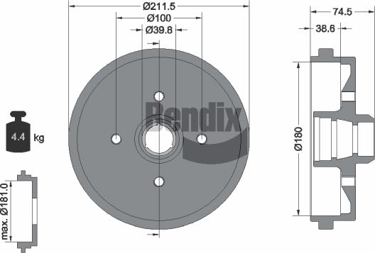 BENDIX Braking BDM1005 - Гальмівний барабан autozip.com.ua