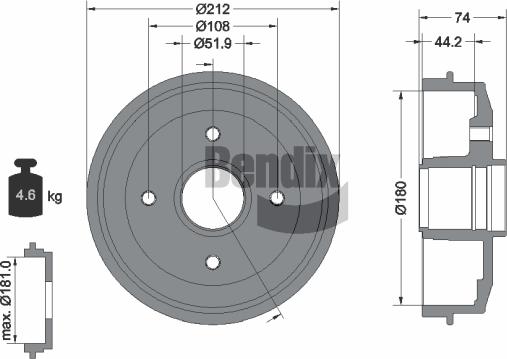 BENDIX Braking BDM1016 - Гальмівний барабан autozip.com.ua