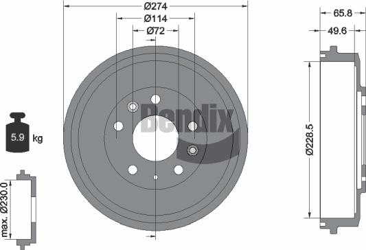 BENDIX Braking BDM1172 - Гальмівний барабан autozip.com.ua