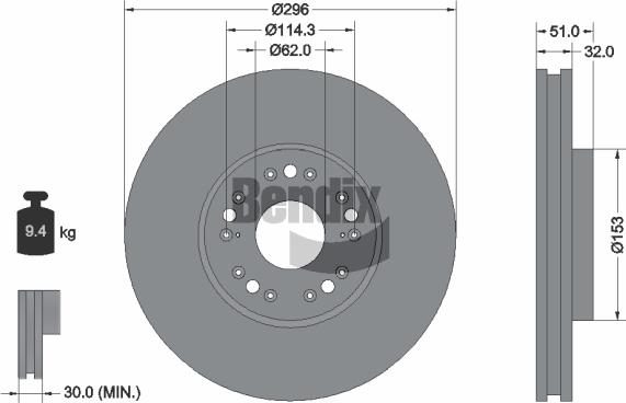 BENDIX Braking BDS1918 - Гальмівний диск autozip.com.ua