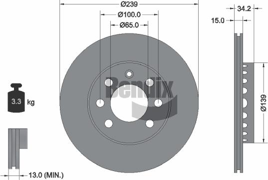 BENDIX Braking BDS1939 - Гальмівний диск autozip.com.ua