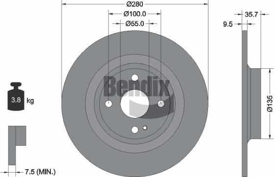 BENDIX Braking BDS1619 - Гальмівний диск autozip.com.ua