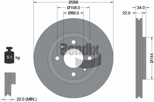 BENDIX Braking BDS1000 - Гальмівний диск autozip.com.ua