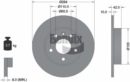 BENDIX Braking BDS1038 - Гальмівний диск autozip.com.ua