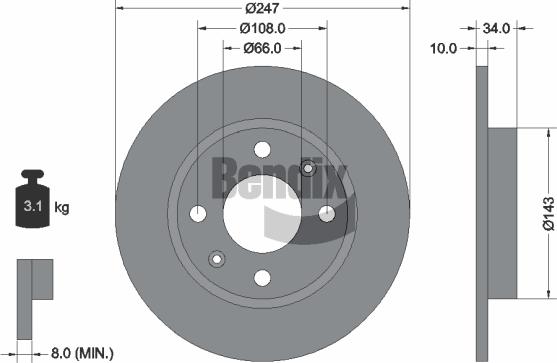 BENDIX Braking BDS1033 - Гальмівний диск autozip.com.ua