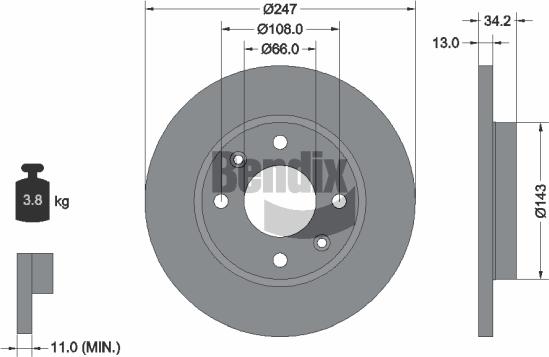 BENDIX Braking BDS1021 - Гальмівний диск autozip.com.ua