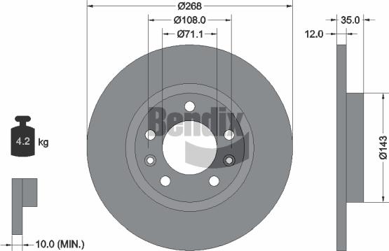 BENDIX Braking BDS1122 - Гальмівний диск autozip.com.ua