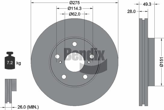 BENDIX Braking BDS1862 - Гальмівний диск autozip.com.ua