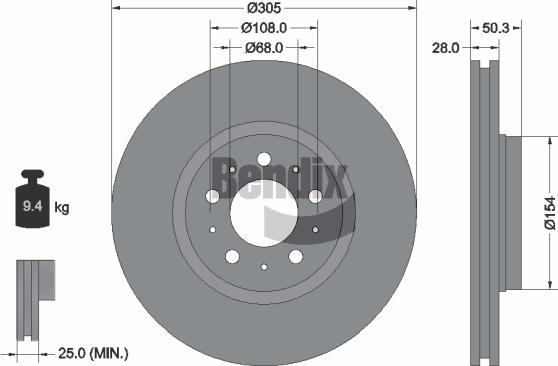 BENDIX Braking BDS1332 - Гальмівний диск autozip.com.ua