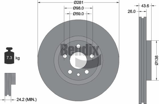 BENDIX Braking BDS1255 - Гальмівний диск autozip.com.ua