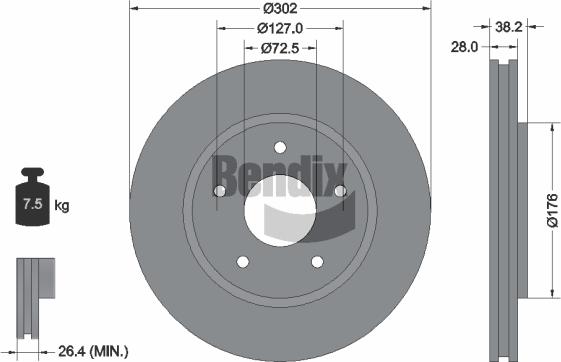 BENDIX Braking BDS1722 - Гальмівний диск autozip.com.ua
