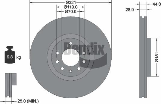 BENDIX Braking BDS2016 - Гальмівний диск autozip.com.ua