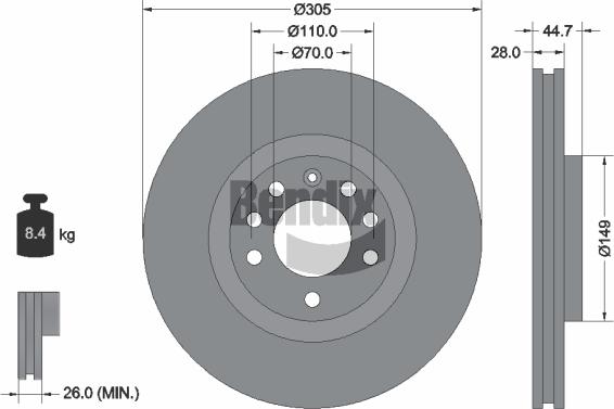BENDIX Braking BDS2145 - Гальмівний диск autozip.com.ua