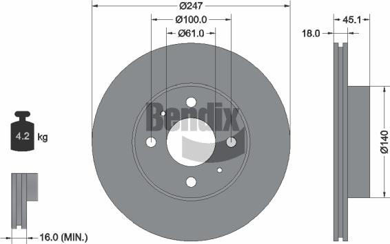 BENDIX Braking BDS2142 - Гальмівний диск autozip.com.ua