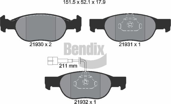 BENDIX Braking BPD1446 - Гальмівні колодки, дискові гальма autozip.com.ua
