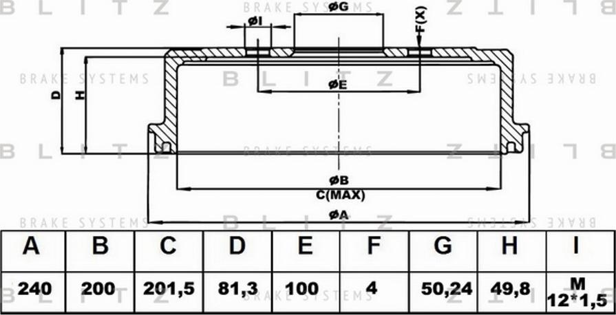 Blitz BT0112 - Гальмівний барабан autozip.com.ua
