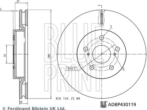 Blue Print ADBP430119 - Гальмівний диск autozip.com.ua