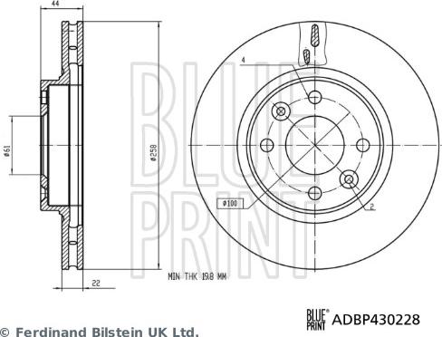 Blue Print ADBP430228 - Гальмівний диск autozip.com.ua