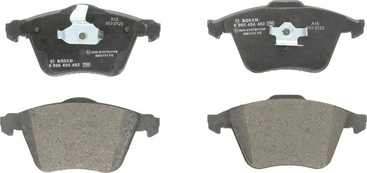 BOSCH 0 986 494 492 - Гальмівні колодки, дискові гальма autozip.com.ua