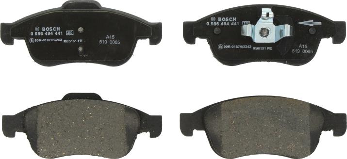 BOSCH 0 986 494 441 - Гальмівні колодки, дискові гальма autozip.com.ua