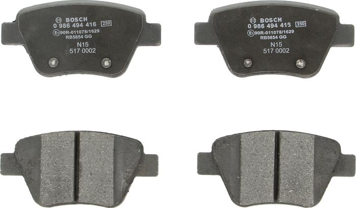 BOSCH 0 986 494 416 - Гальмівні колодки, дискові гальма autozip.com.ua
