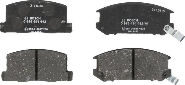 BOSCH 0 986 494 412 - Гальмівні колодки, дискові гальма autozip.com.ua